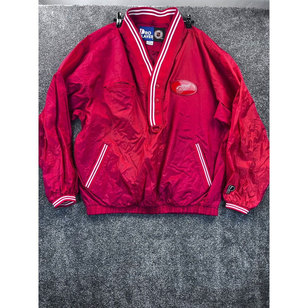 Pro Player VTG Sweatshirt Mens L Nylon NHL Detroit Long Sleeve Pullover Red